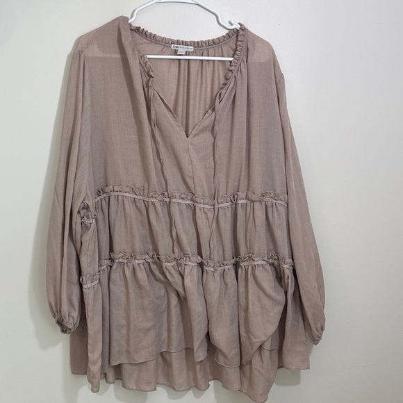 Cato Tops - Cato Taupe Layered Blouse